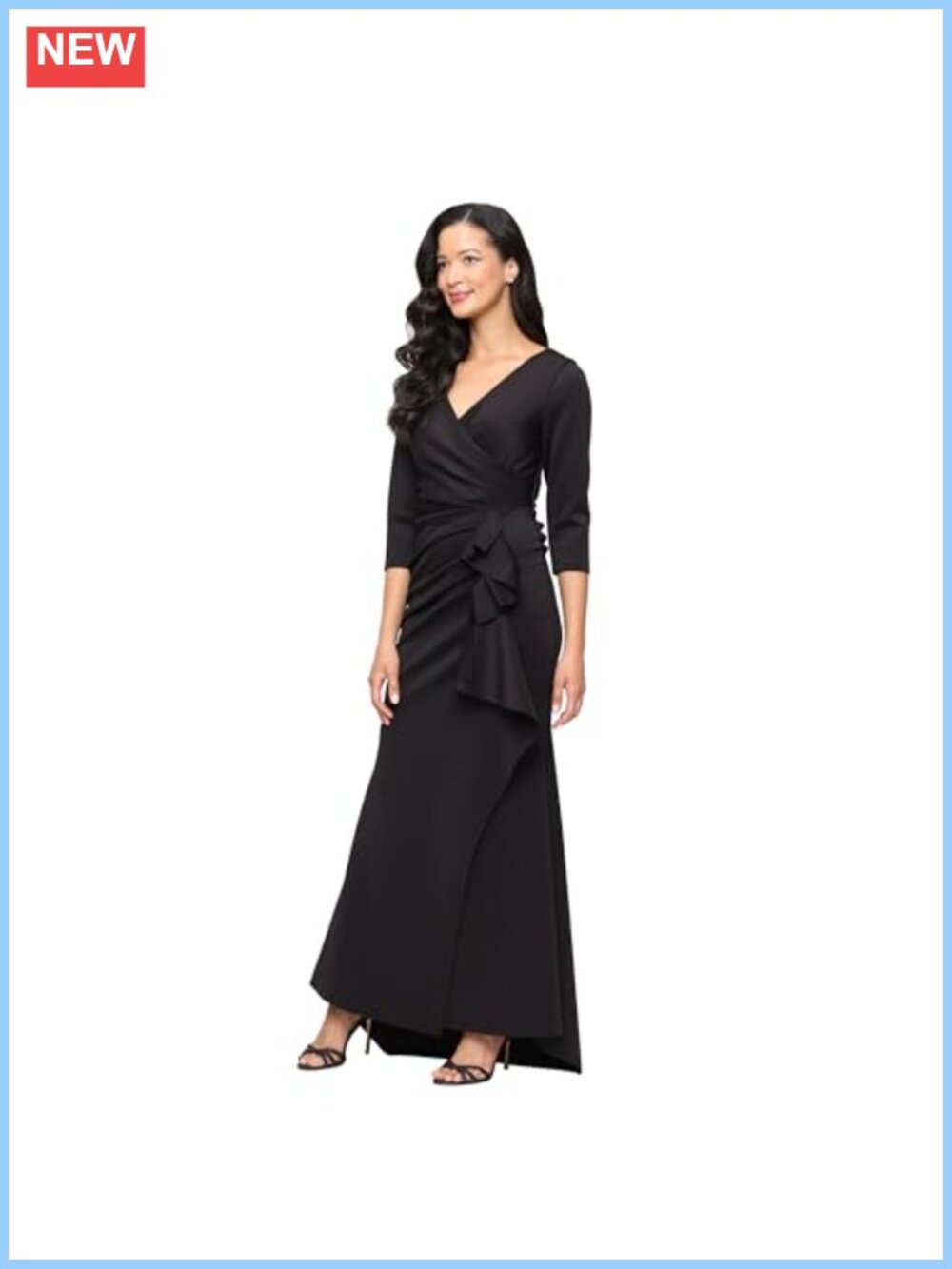 Alex+Evenings Stretch Scuba Crepe Formal Gown Surplice Neckline Cascade Ruffle